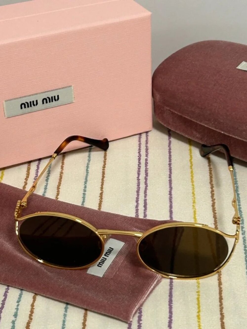 Miu Miu Oval Gold Frame Sunglasses - Picture 2 of 7